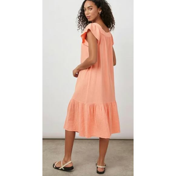 Rails Skylar Flutter Sleeve Midi Dress Size L Peach Gauze Cottage Prairie Summer - Picture 2 of 8